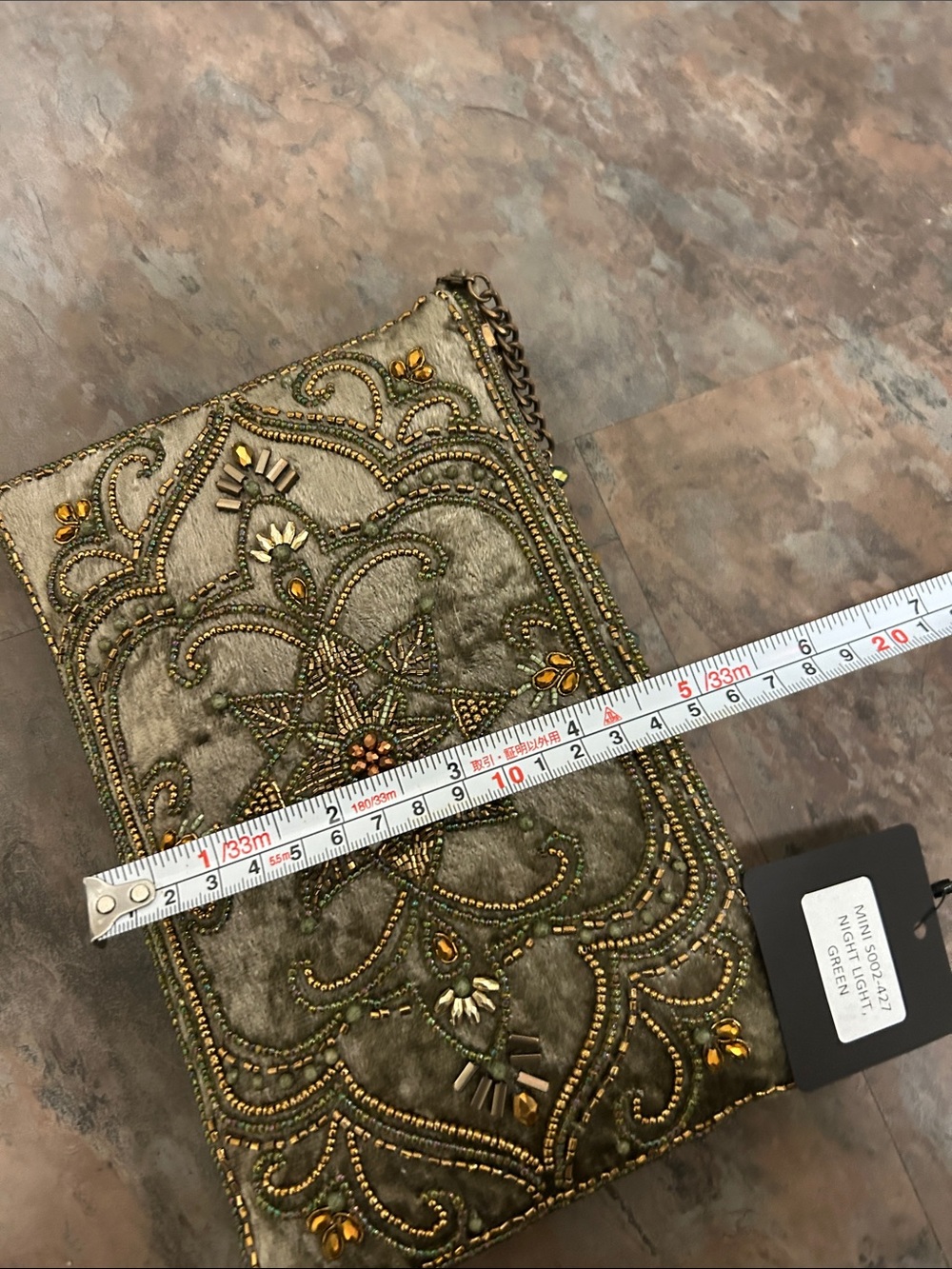 Mary Francis HAND BEADED Velvet Crossbody Clutch Olive Green BRAND NEW WITH TAG - Picture 14 of 16